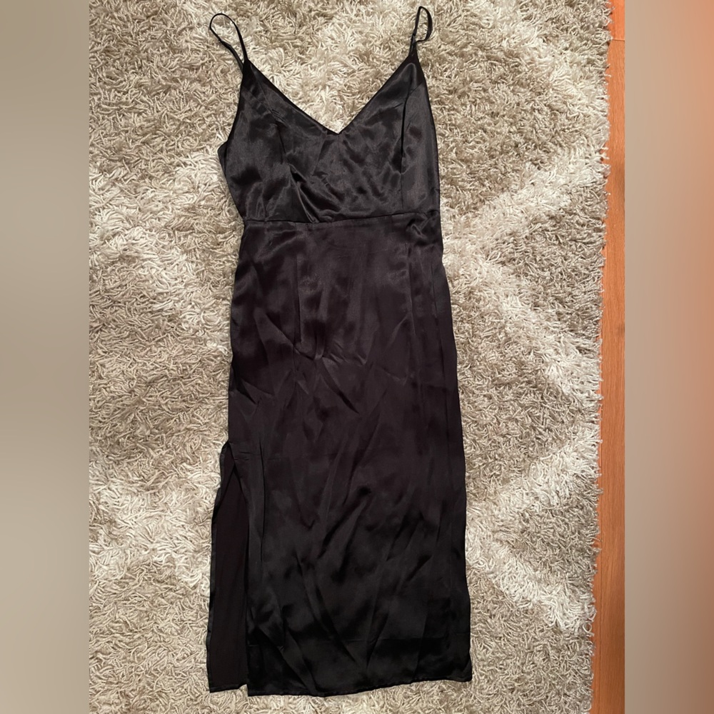 Black Satin Midi Dress